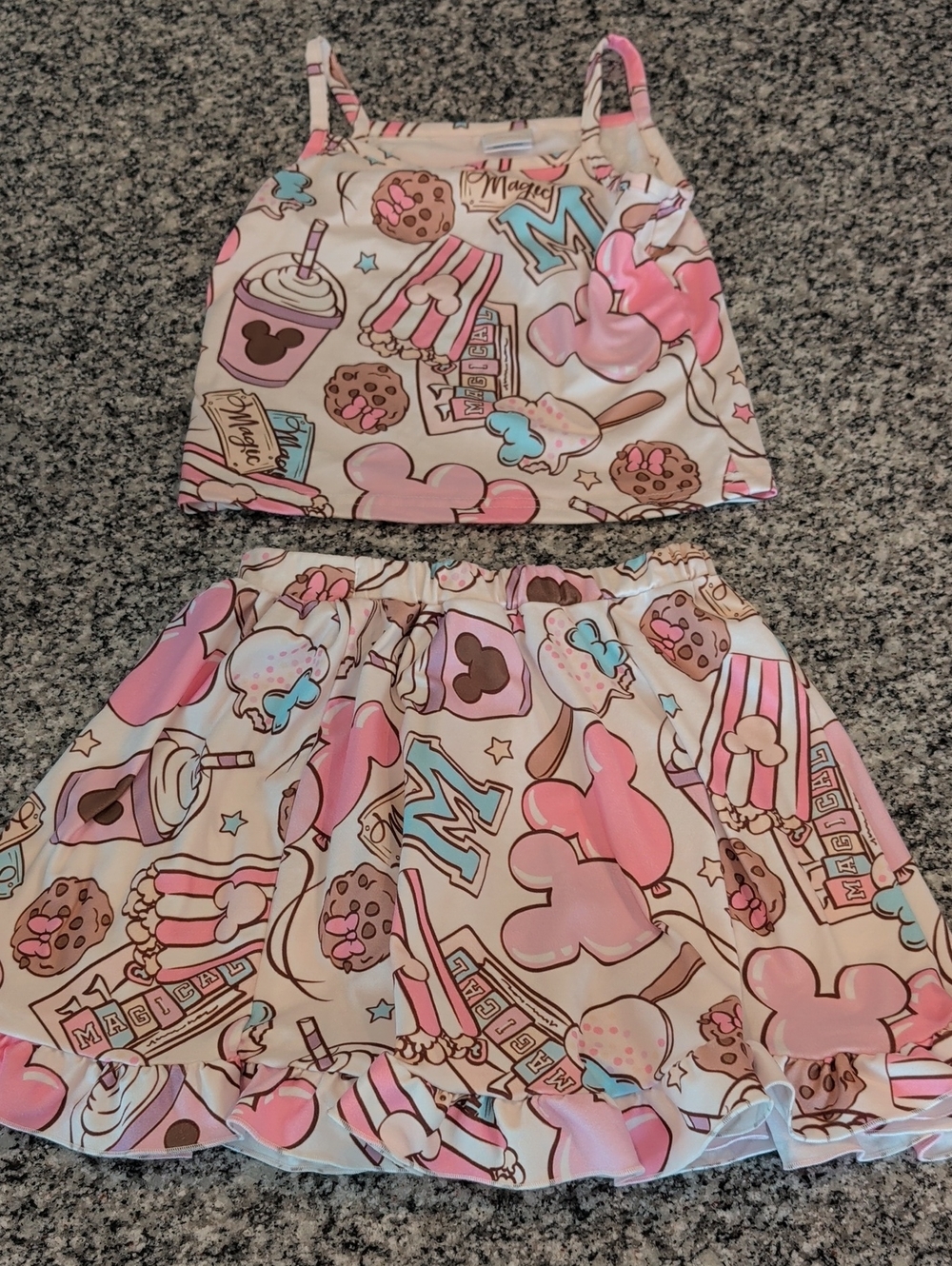 Girls Cream & Pink Sweet Treats Tank Top and Skirt Set